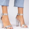 marka niezdefiniowana Silver sandals with an ankle strap on a block heel Miledia