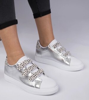 marka niezdefiniowana Silver sneakers with animal print finish