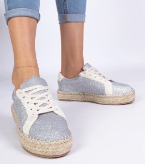 marka niezdefiniowana Silver women's espadrilles decorated with glitter Taredo