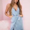 marka niezdefiniowana Stretch denim dress tied around the neck S/M-L/XL