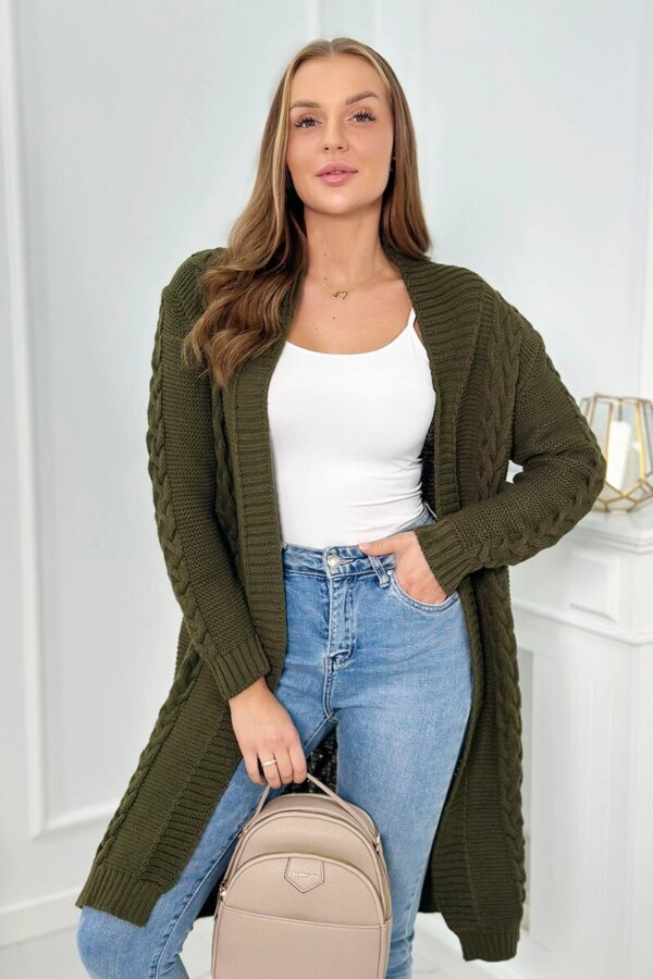 marka niezdefiniowana Sweater Cardigan weave the braid khaki
