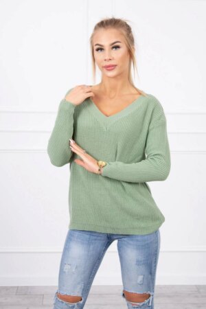 marka niezdefiniowana Sweater with V neckline dark mint