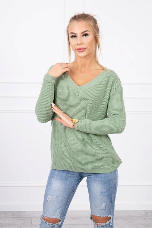 marka niezdefiniowana Sweater with V neckline dark mint
