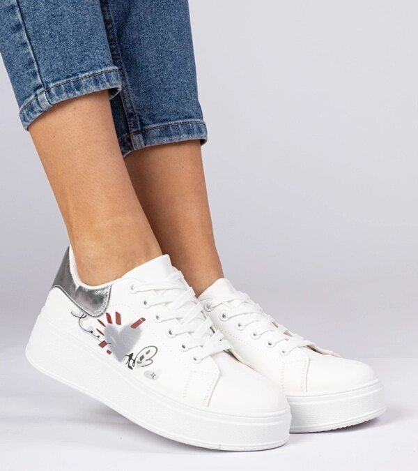 marka niezdefiniowana White-silver women's sporty sneakers with print Zelinda