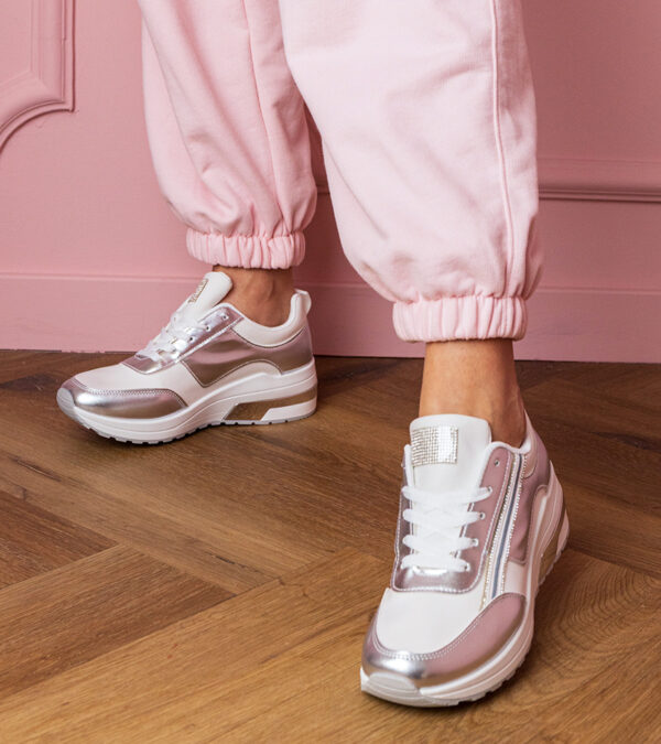 marka niezdefiniowana White sneakers with rhinestones and metallic insert Garsi