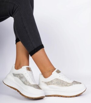marka niezdefiniowana White women's sneakers with rhinestones Fucco