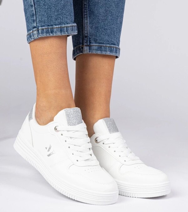 marka niezdefiniowana White women's sneakers with silver glitter Emilia