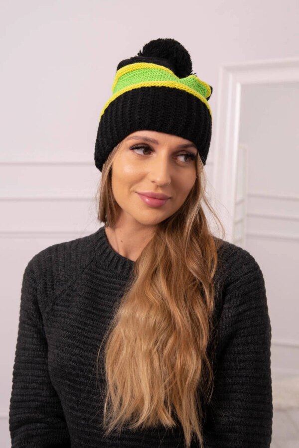 marka niezdefiniowana Women's cap Kinga K297 black + kiwi + neon green