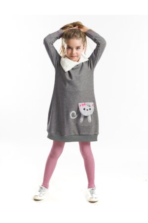 mshb&g Shawl Collar Cat Pocket Plush Girl's Gray Winter Dress