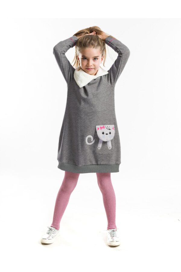 mshb&g Shawl Collar Cat Pocket Plush Girl's Gray Winter Dress